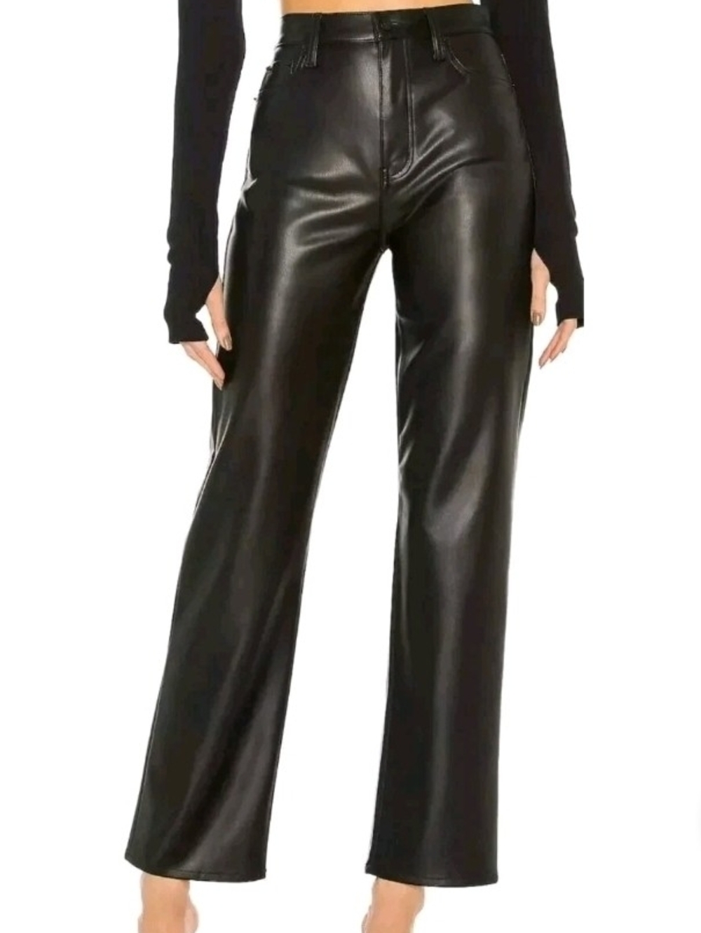 Pistola Lennon High Rise Cropped Boot Faux Leather Pants Black Matte Coated 28